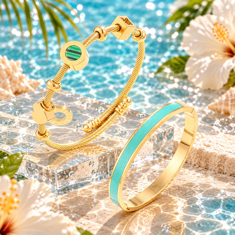 2pcs Unisex 18K Golden Plated Exquisite Bangle Set